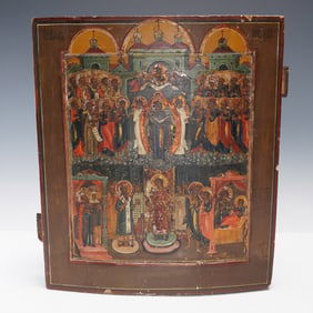 Russian Orthodox Icon of the Protection of the Mother of God on Wood