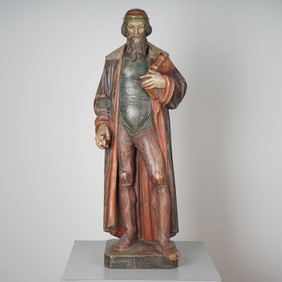 19th Century Hand Carved Polychromed Wooden Figure of Johannes Gutenberg