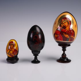 6pc Russian Religious Icon and Folk Art Eggs