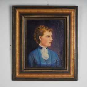 19th C. American Oil on Panel, Portrait of a Lady, Signed A.C.