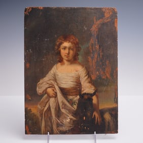 Jacobus Ludovicus Cornet (Attr.) Oil on Panel, Young Child w/ Goat