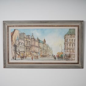 H. Leroy, Original Oil on Canvas, Boulevard de Paris, Signed