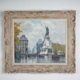 Jean Salabet, Oil on Canvas, Place de la Republique, Paris, Signed