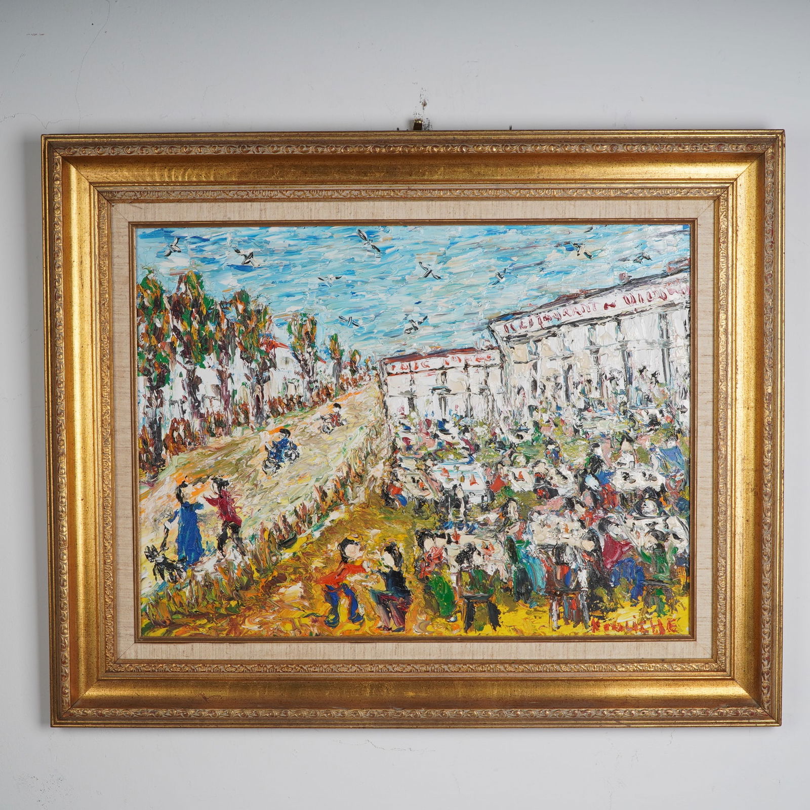 Michel Kouliche, Original Oil on Canvas, Le Restaurant a Vigneux, Signed (1 of 6)