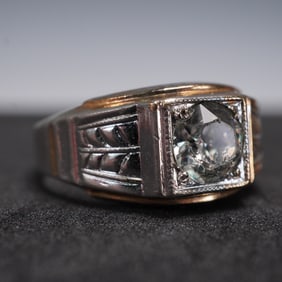Men's Gold-Plated Ring with Round Simulated Diamond