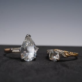 Pair of Vintage 14K Gold-Plated Rings with Simulated Stones