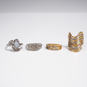 4pc 18K Gold Plated Cocktail Ring Lot Mixed Styles
