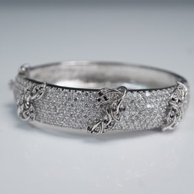 Sterling Silver Hinged Bracelet with Clear Stones, 32g
