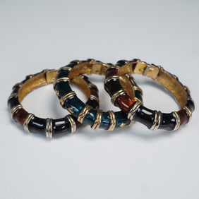 3pc Maresco Bamboo-Style Enamel Bangle Bracelet Lot