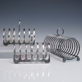Lot of 3 Silver Plate Toast Racks, 2 Sheffield & 1 Unmarked
