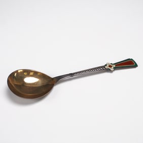 Russian 916 Silver and Enamel Spoon with Floral Motif