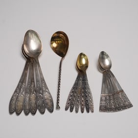 19pc USSR Silver-Plated Spoons with Decorative Patterns