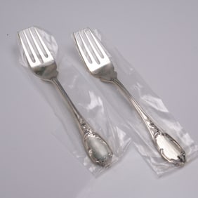 2pc Buccellati Sterling Silver Fish/Salad Forks, Monte Mario Pattern