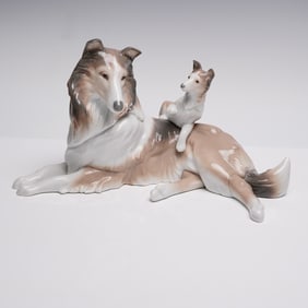 Lladro Porcelain Figurine, Collie with Puppy 1006459