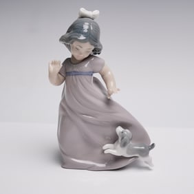 Nao by Lladro Porcelain Figurine, Girl Followed by Puppy