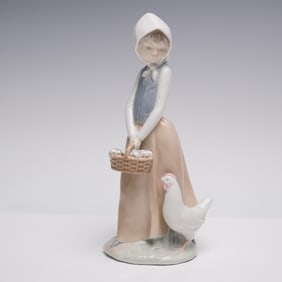 Nao by Lladro Porcelain Figurine, Girl With Basket of Chickens