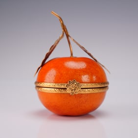 Limoges France Ring Box Orange Fruit with Gold Leaf Clasp