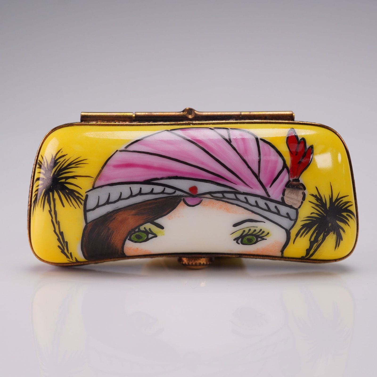 Limoges Ring Box Woman in Turban with Palm Trees & Sunglasses (1 of 6)