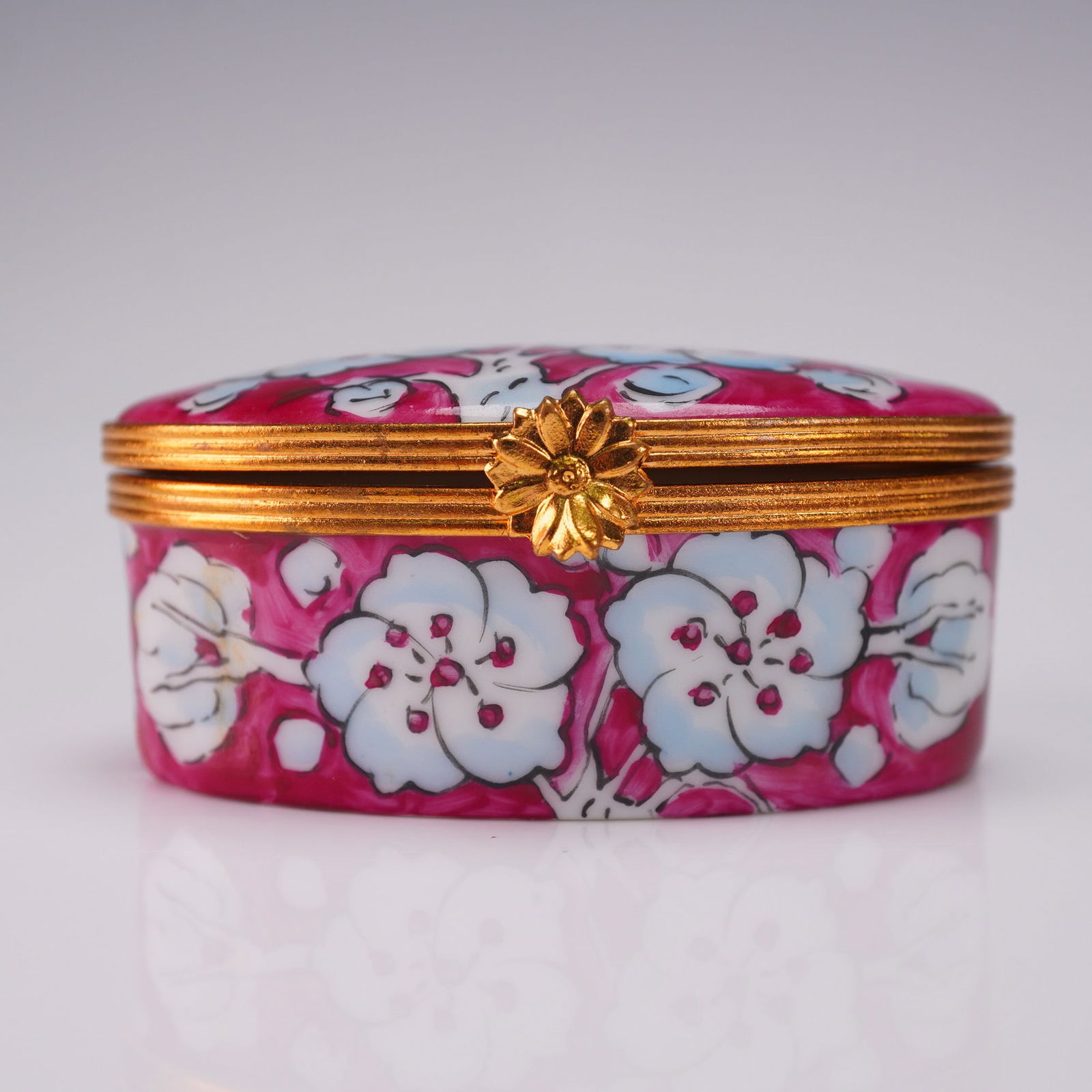 Rochard Limoges France Floral Ring Box Pink with Blossoms (1 of 6)