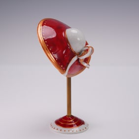 Rochard Limoges France Red Hat on Stand Porcelain Box