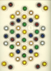 A full card of OLD moonglow glass buttons
