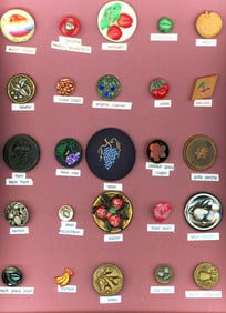 A card of assorted pictorial fruit buttons