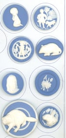 A small card of pictorial Jasperware buttons