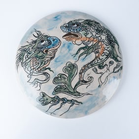 Andrew Hull Pottery Colorway Trial Plaque, Reed Fish Images