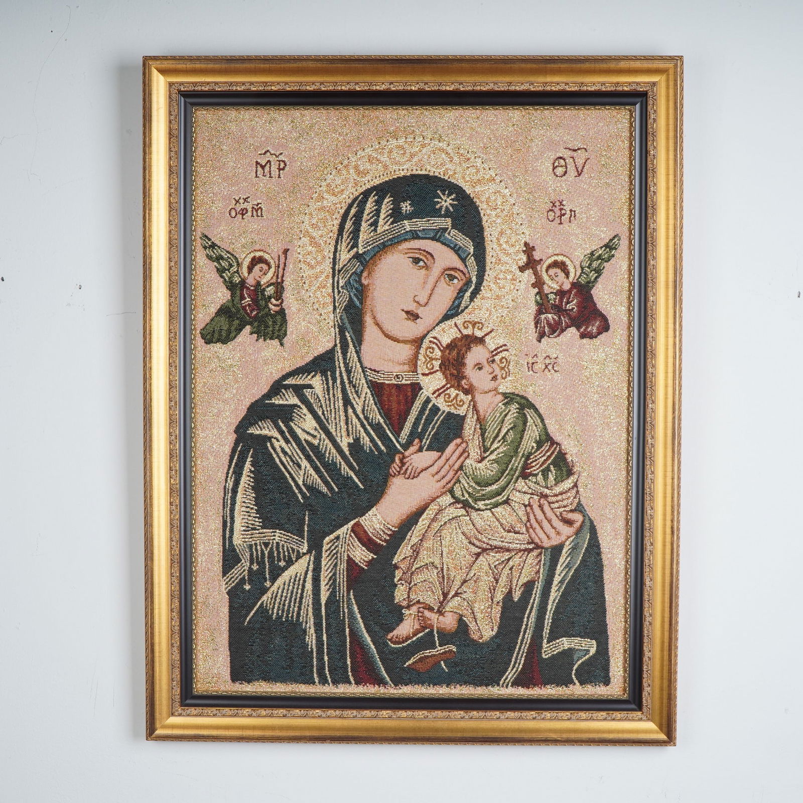 Hand-Stiched Tapestry of Byzantine Icon Our Lady of Perpetual Help (1 of 4)