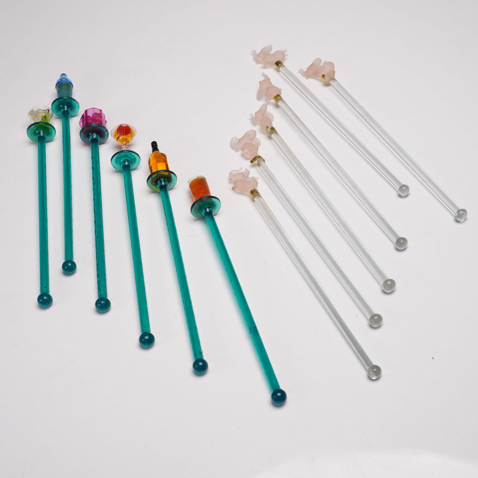 12pc Vintage Glass Swizzle Stick Assortment with Jewel and Elephant Tops (1 of 10)