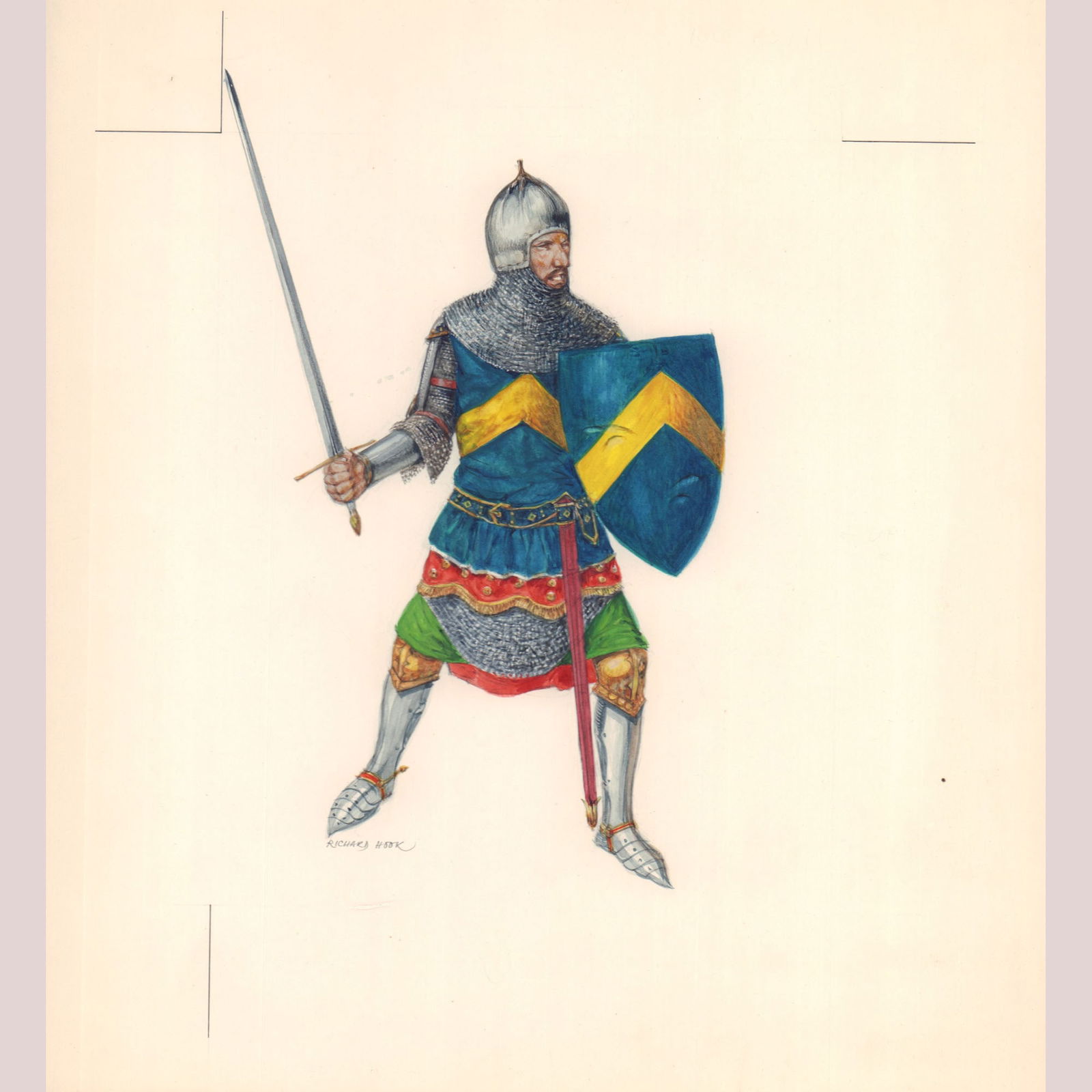 Richard Hook, Original Gouache Illustration of Heraldic Knight in Armor (1 of 2)