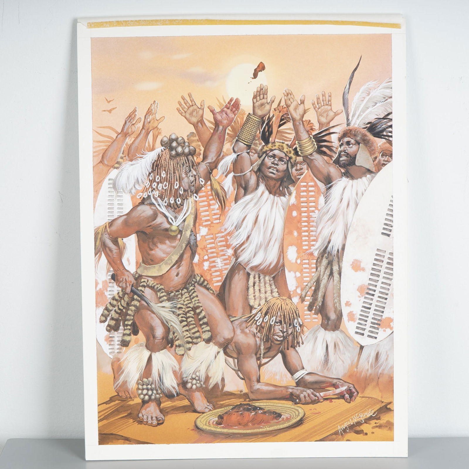 Angus McBride Original Gouache on Board for African Zulus, Signed (1 of 6)
