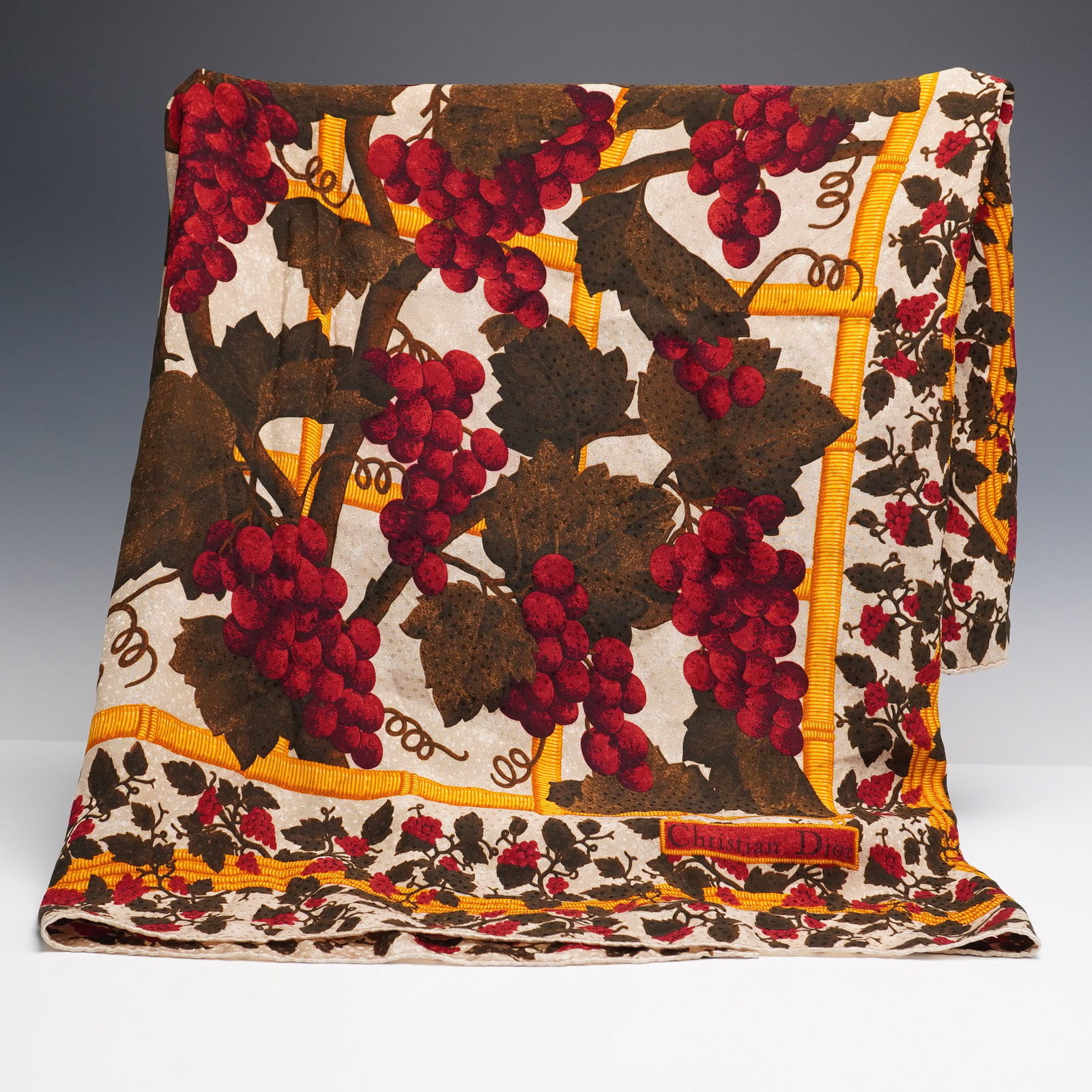 Christian Dior Paris Printed Silk Scarf with Grapevine Motif (1 of 8)