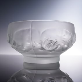 Barolac Style Frosted Glass Lotus Bowl, Attributed to Josef Inwald