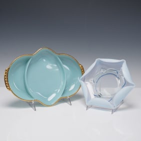 2pc Mid-Century Modern Glass Dishes, Fire-King and Art Glass