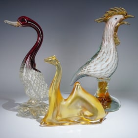 3pc Midcentury Murano and Venetian Art Glass Animal Figures