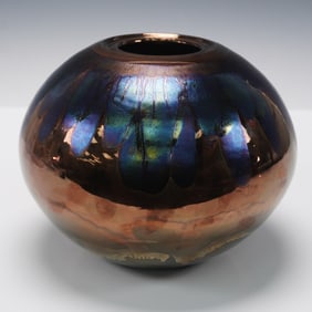 Bruce Fairman Signed Raku Pottery Vessel with Iridescent Glaze