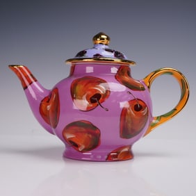 Droll Designs Hand Painted Teapot with Lid, Apples