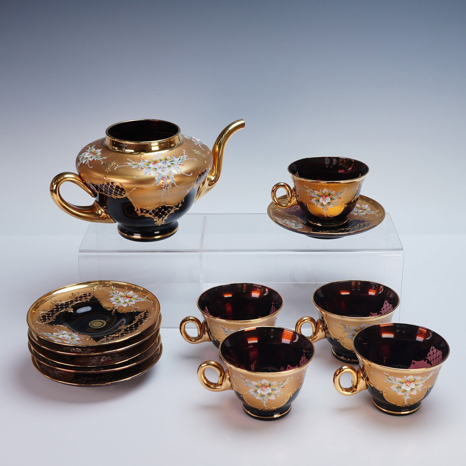 12pc Murano Glass Tea Set With 24kt Gold Paint (1 of 7)