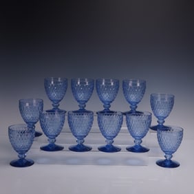 12pc Villeroy & Boch Boston Blue Cut Glass Goblets