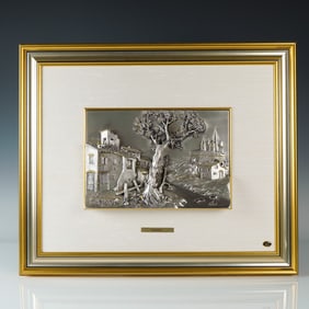 Valenti Italian Silver Relief Wall Art, Village and Castle Scene