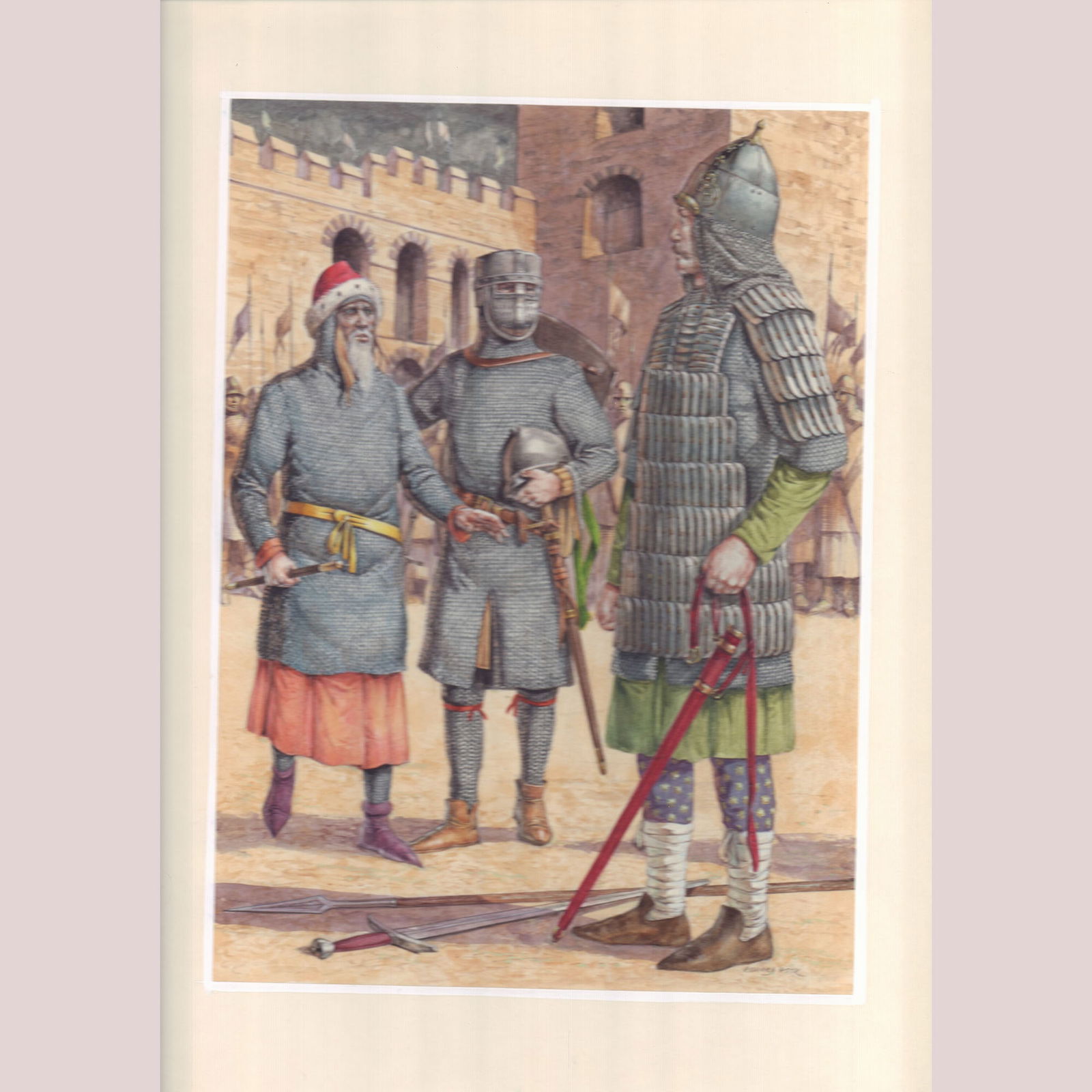 Richard Hook Original Gouache on Board, Crusader Commanders, Signed (1 of 2)