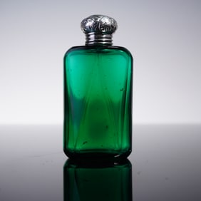 European Silverplate and Metal Mounted Blue Glass Scent Bottle
