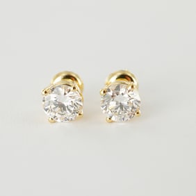 Pair of 14K Yellow Gold Lab Diamond Stud Earrings, 1.50 CTW