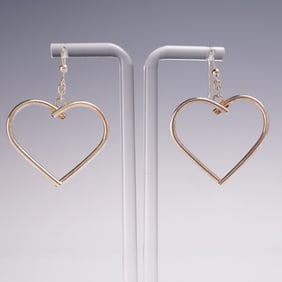 One pair Sterling Silver Heart Earrings Marked Italy