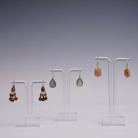 3pr Sterling Earrings Lot Druzy Tiger Eye and Stone