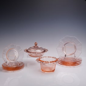 13pc Vintage Pink Depression Glass Dinnerware