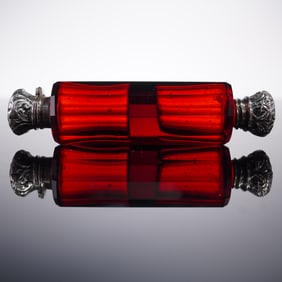 Dutch Silverplate and Metal-Mounted Double-Ended Ruby Glass Scent Bottle