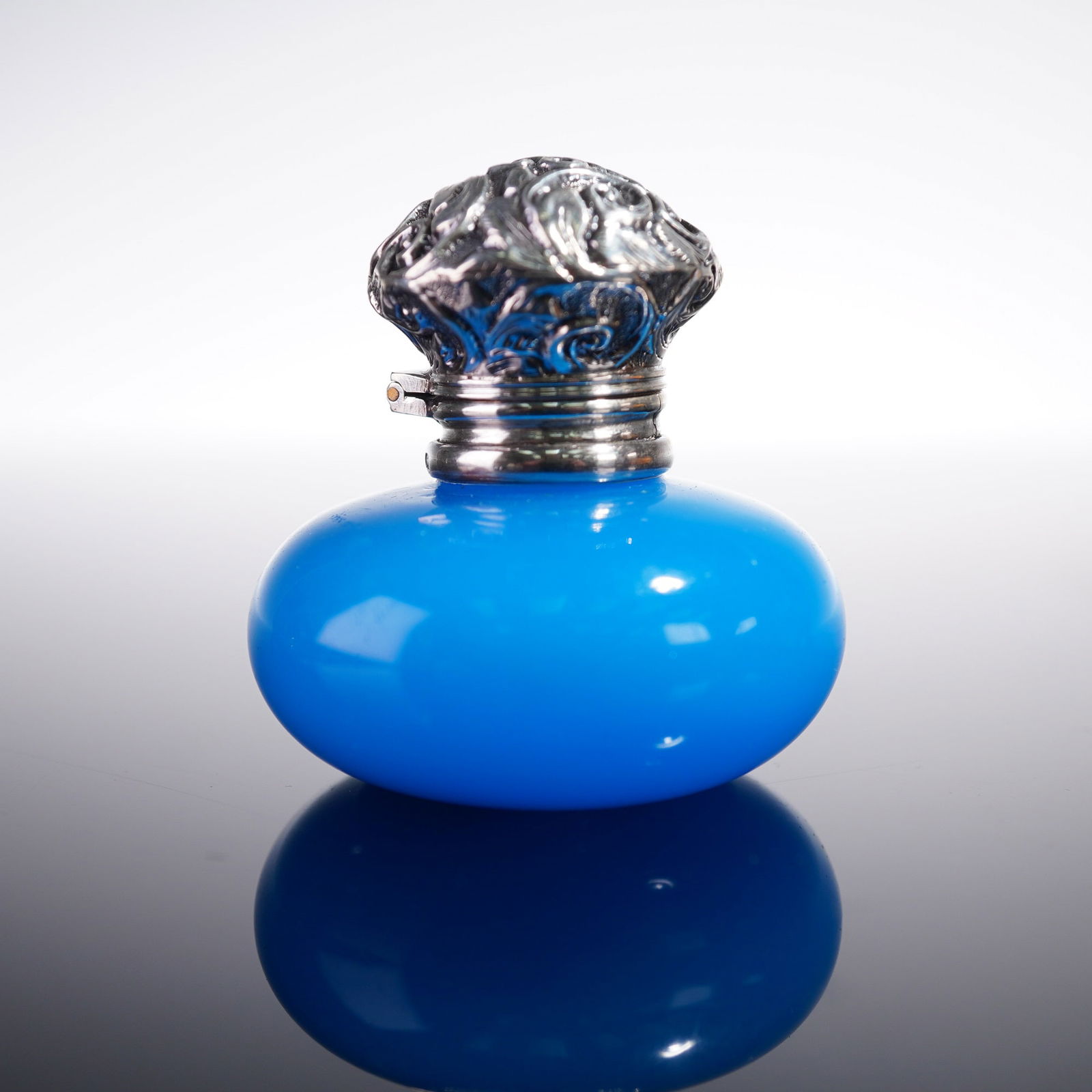 English Silver and Metal-Mounted Blue Opaline Glass Scent Bottle (1 of 5)