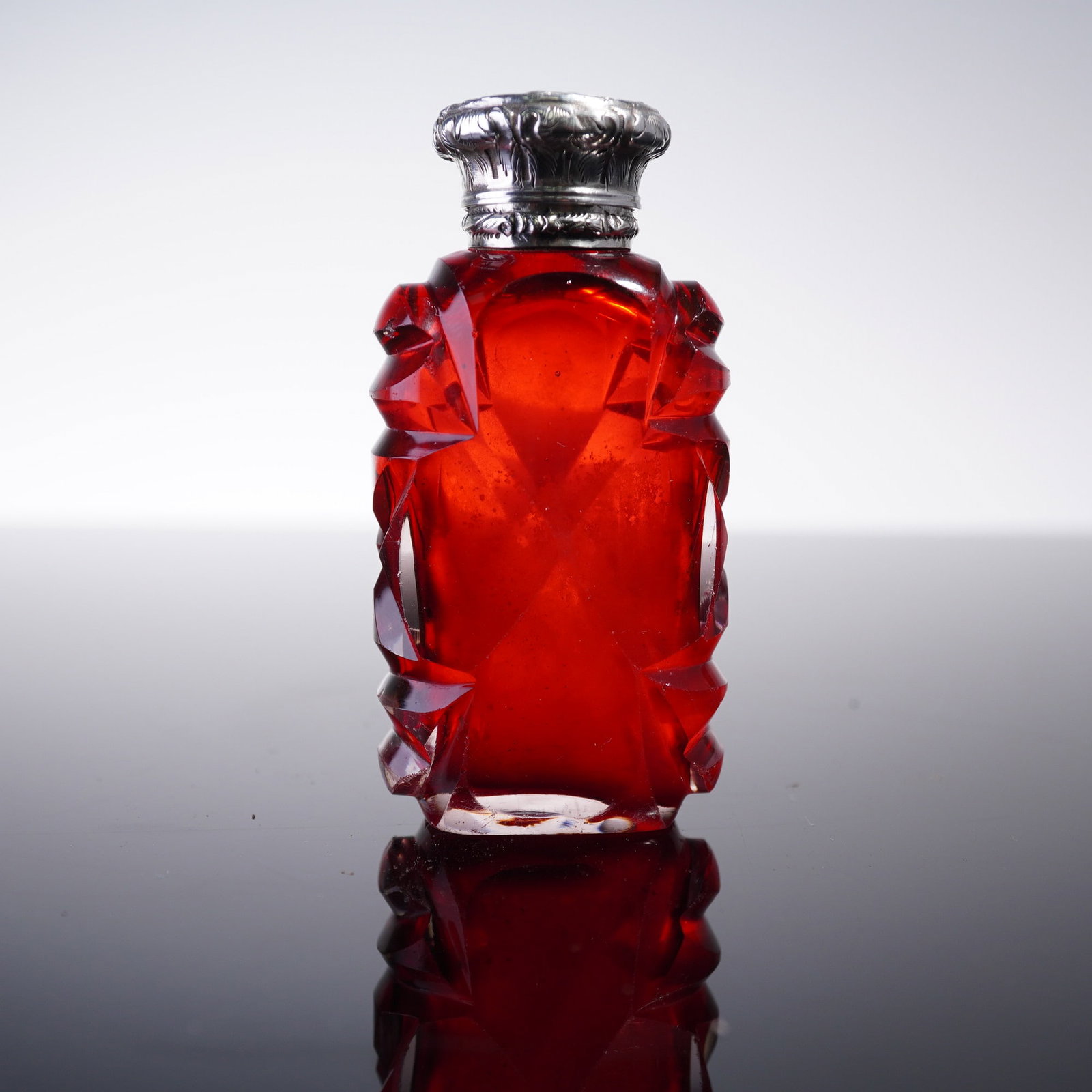 European Silverplate and Metal Mounted Ruby Glass Scent Bottle (1 of 6)
